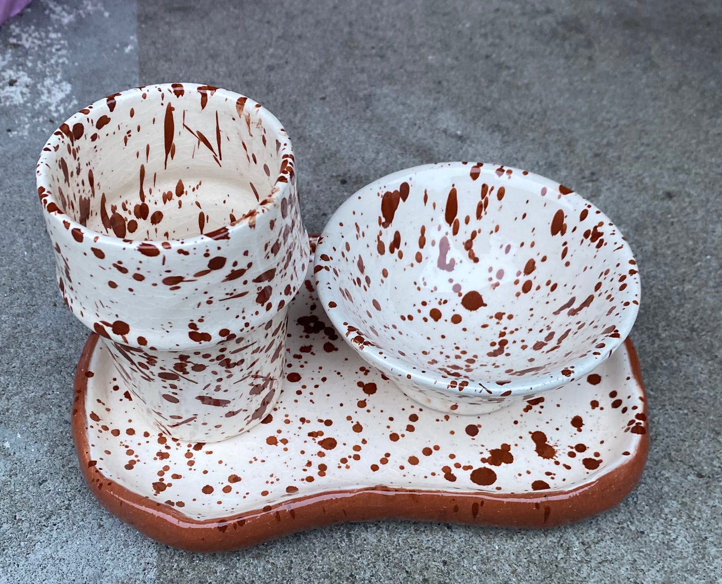 gespikkelde koffieset