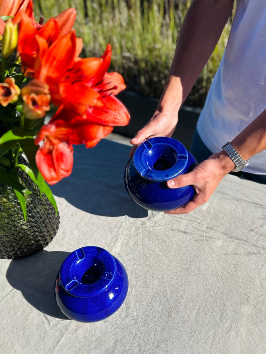 Marokkaanse kleurrijke asbak, blauw , handmade ashtray