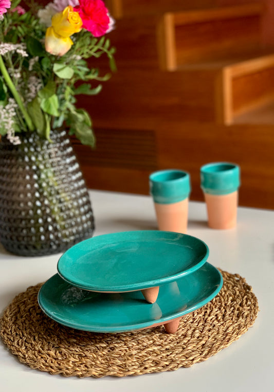 Turquoise handmade borden 3 pootjes-BUDOU